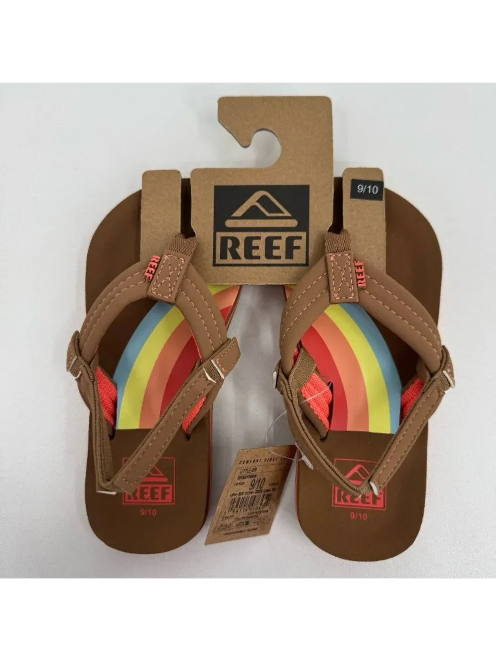 REEF Flip Flops Toddler 9/10 Little Ahi Sandals Ankle Strap Tan/Rainbow Boy/Girl